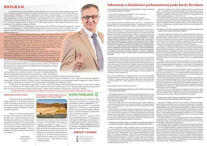 Biuletyn informacyjny nr 1 posła dr hab. Józefa Brynkusa środek - grudzień 2015r.