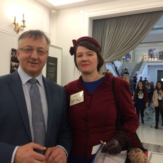 Prof. Józef Brynkus z uczestniczką konferencji w Sejmie ku czci Żołnierzy Wyklętych