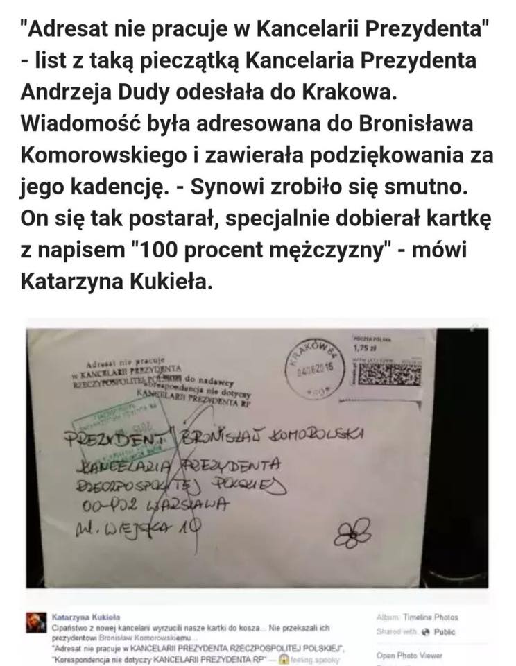 Kukieła pisze do Kancelarii PAD i dziekuje Komorowskiemu