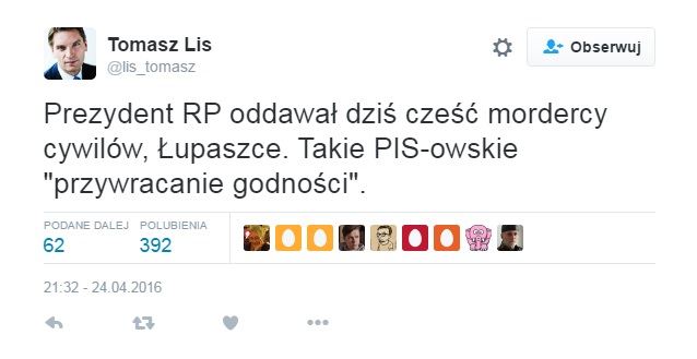 Twett Tomasza Lisa ws Łupaszki