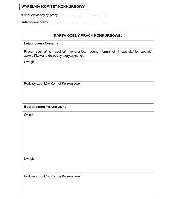 Karta konkursowa - wypełnia organizator - Ogólnopolskiego Akademickiego Konkursu Historycznego