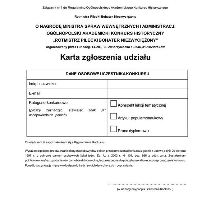 Karta zgłoszenia do konkursu akademickiego zał. nr 1