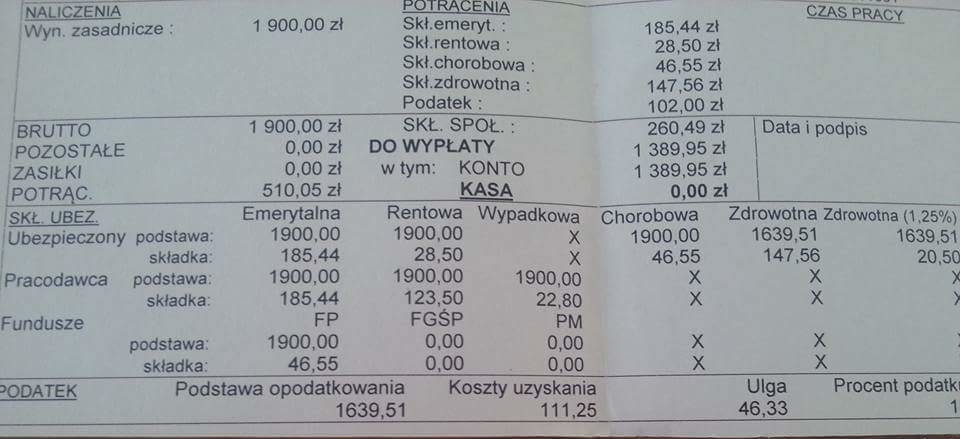Odcinek z wypłaty pielęgniarki z 5 letnim stażem pracy