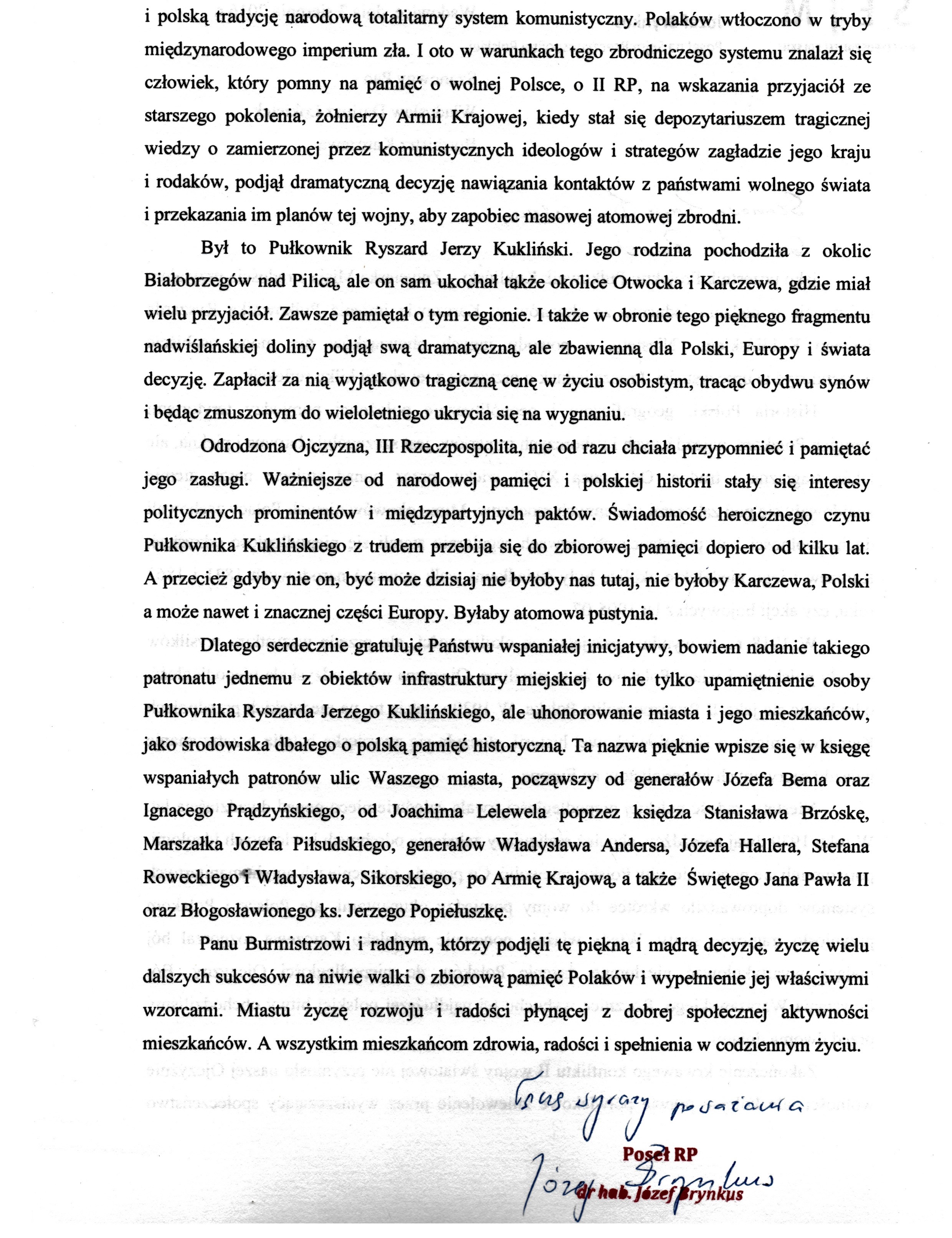 List do mieszkańców i samorządowców Karczewa ws nadania imienia płk. R. Kuklińskiego swerowi - str. 2